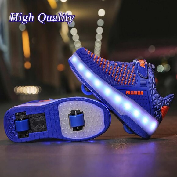 Kid's Girls Double Wheel Blue Lighting Skate Sneaker USB Chargable LED Shoes - Picture 7 of 9